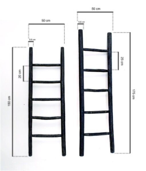 Komkommer stap Flash Houten decoratie ladder | Rustiek Zwart | 50x5x175