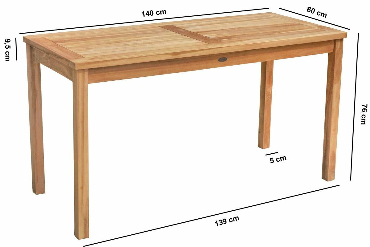 Teak Tuintafel | 140x60x75 | Balkontafel Teakhout - DEVI-ST014