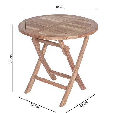 Teak Houten Klaptafel | Rond | Ø 80  Inklapbare Tuintafel 