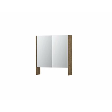 Spiegelkast dubbel gespiegeld, incl. verstelbare glazen planchetten en schakelaar/stopcontact. Binnenzijde alu icm zijpanelen in gewenste kleur | 70 x 14 x 74 2 deuren